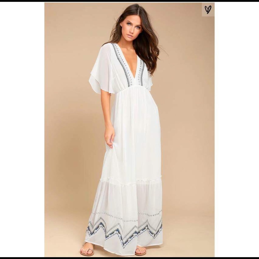 Adelyn Rae Chandra White Embroidered maxi dress